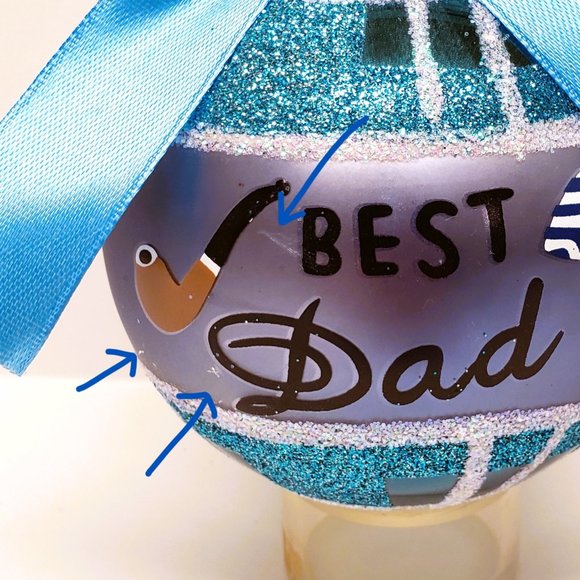 Let it Snow Best Dad Christmas Ornament Blue Glitter Pipe Bow 3.5" 2017 Walgreen - Picture 7 of 7